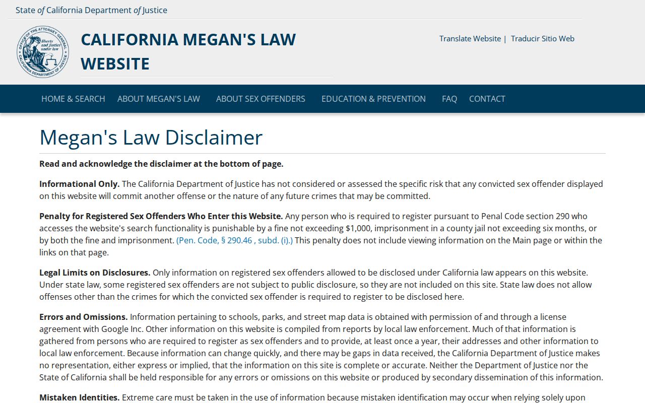 Solano County neighbors California Megan's Law public safety source