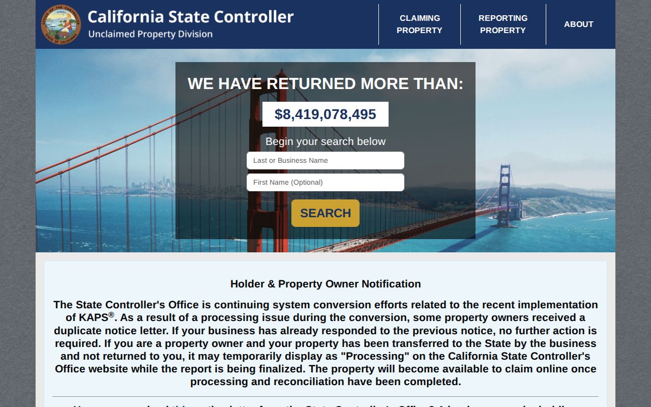 Solano County resident lookup California unclaimed property search