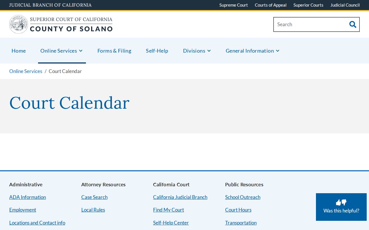 Solano County resident lookup public court calendar