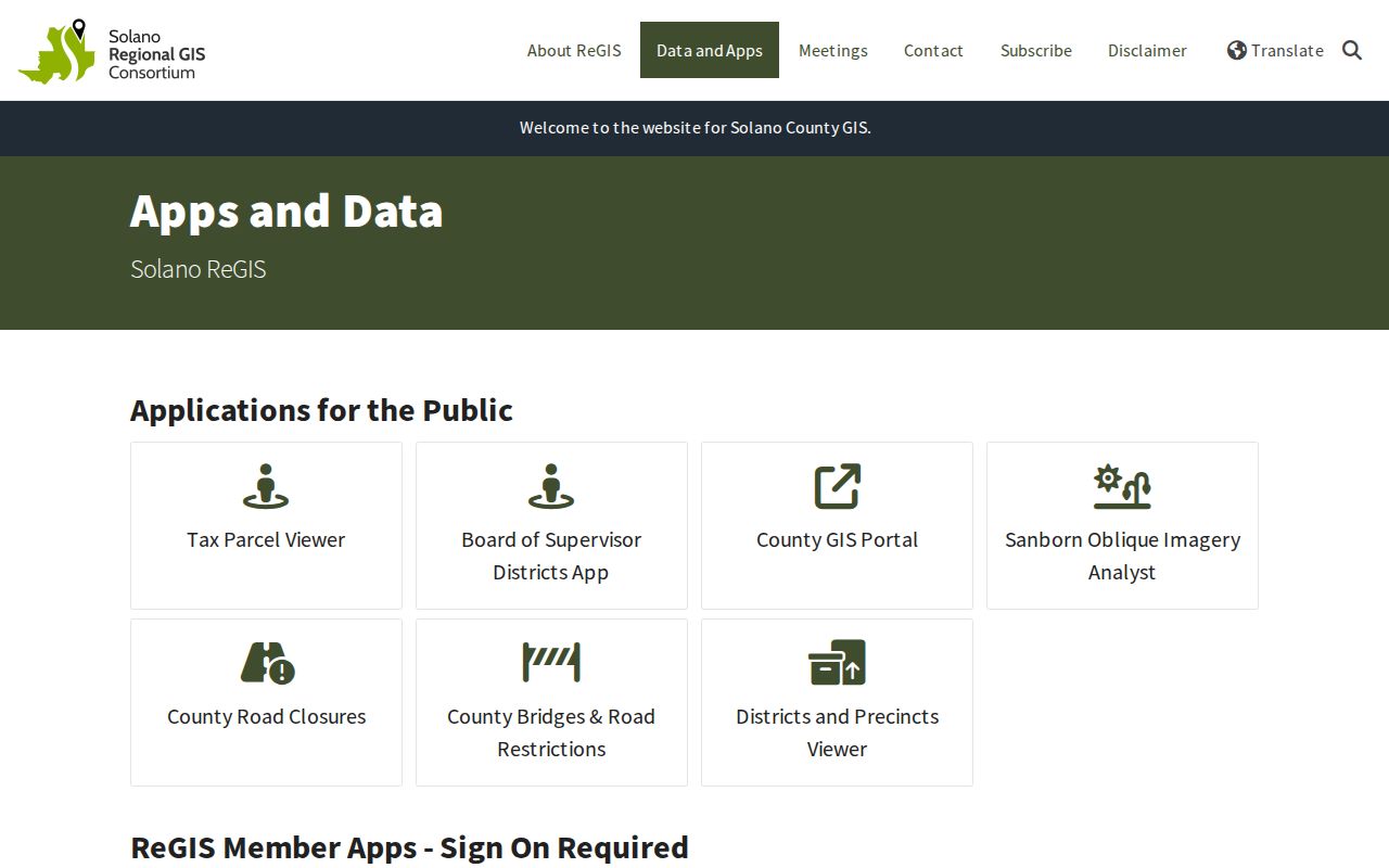 Solano County residents directory ReGIS parcel applications
