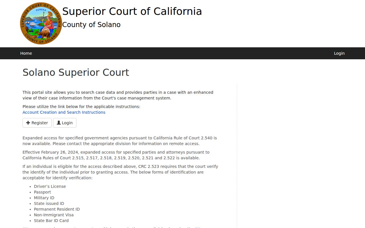 Solano County residents directory Superior Court public portal