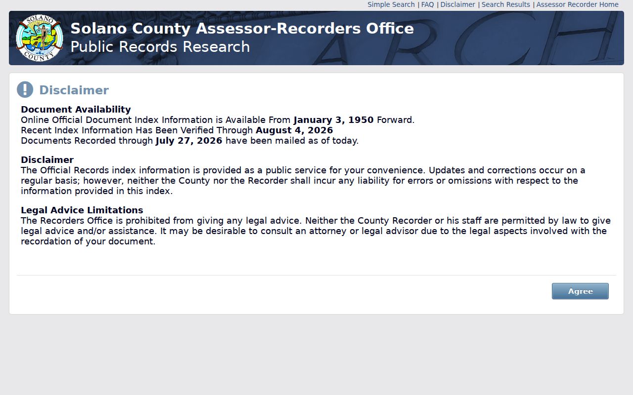 Solano County residents directory official records index