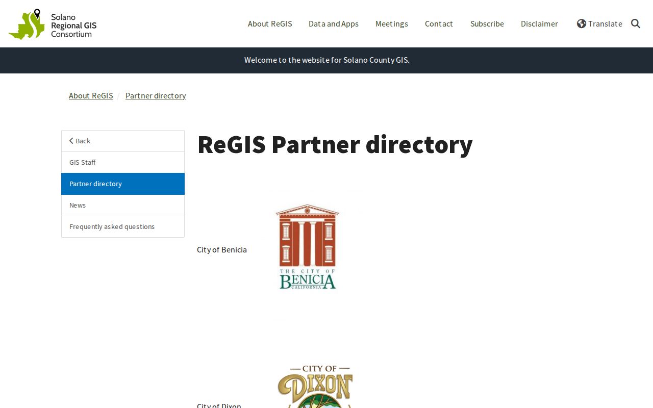 Solano County ZIP code directory GIS partner directory