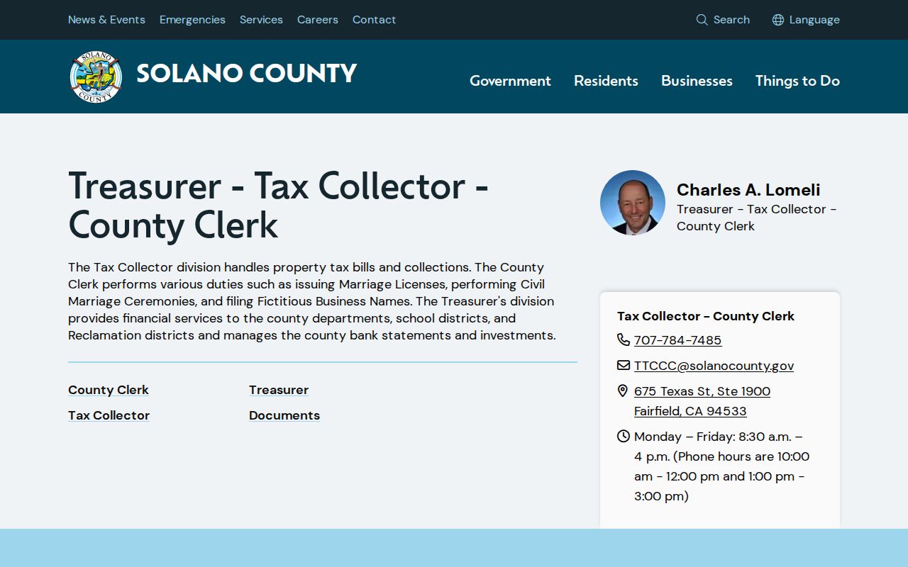 Solano County ZIP code directory county clerk and tax collector